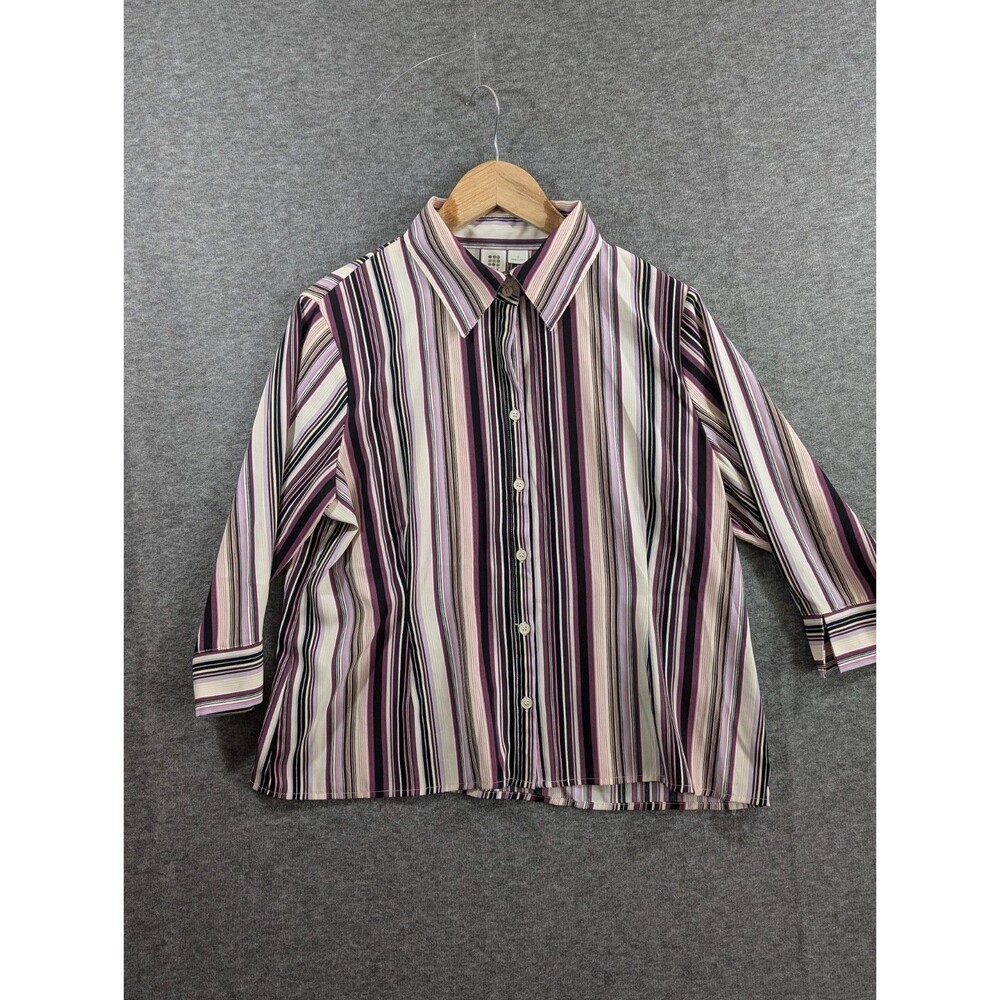 Apt 9 Blouse Long Sleeve Petite Stretch Multicolor Striped Womans Size PL